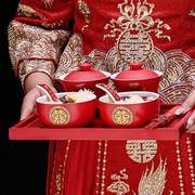 新婚改口敬茶杯结婚用品喜碗喜筷对碗套装婚庆婚礼喜庆红色喜茶杯