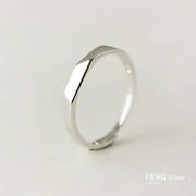 免费刻字925纯银切面菱形，开口戒指日韩男女情侣一对指环