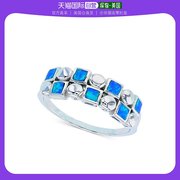 美国直邮macy's通用戒指，纯银宝石蛋白石，蓝宝石方形银戒指