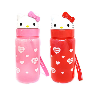 韩国进口hellokitty便携水杯水瓶，猫头防尘盖款，儿童吸管水杯粉色