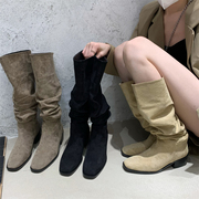 马丁靴女夏高跟骑士靴超火靴子时尚堆堆靴韩系西部牛仔粗跟长筒靴