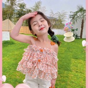 韩版女童无袖娃娃衫宝宝夏装雪纺2023洋气夏季儿童上衣吊带潮