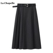 拉夏贝尔/La Chapelle高腰不对称毛呢半身裙女中长款加厚百褶裙子
