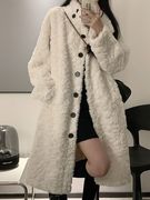 羊羔毛外套女韩版秋冬季中长款过膝立领加棉加厚加绒毛呢大衣外套