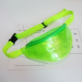 镭射透明腰包荧光绿彩色软胶果冻，运动斜挎胸包时尚沙滩漂流小包包