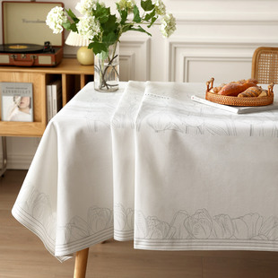 橘菀桌布轻奢高级感白色长方形，餐桌布防水美式茶几布台布(布台布)布艺棉麻