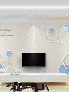 8d电视背景墙壁纸简约抽象麋鹿壁画，3d北欧客厅，自粘墙纸5d影视墙布