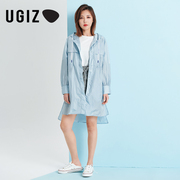 UGIZ夏季韩版女装纯色直筒中长款防晒连帽风衣外套女UBFE917