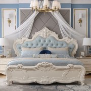 法式床现代简约m双人大床主卧1.8m实木框架公主床白色欧式皮