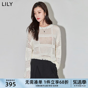 lily2024春女装气质纯色通勤款，时髦休闲镂空毛针织衫上衣宽松