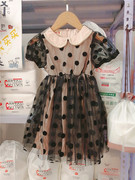 韩国南大门童装夏装儿童珍珠娃娃领小女孩植绒波点网纱连衣裙