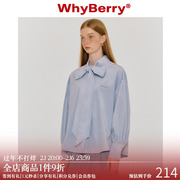 whyberry23aw“丝绒蓝莓”蓝色蝴蝶结衬衫宽松衬衣，甜美风设计