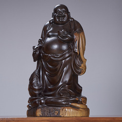 黑檀实木雕弥勒佛像摆件实木八方笑佛大号家居客厅红木送礼工艺品