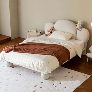 儿童布艺床现代简约小户型实木软包科技布1.5米单双人公主床