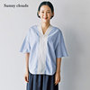 桑妮库拉/Sunny clouds 女式纯棉V领条纹喇叭袖蕾丝罩衫