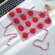 小草莓甜美三角巾女手工钩针，绑带编织头巾，镂空酷辣百搭造型发带女