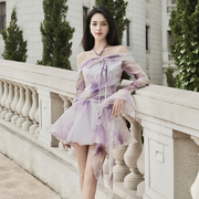 越南小众品牌rosie2023年夏季柔美紫色系亲肤透气露肩裙子