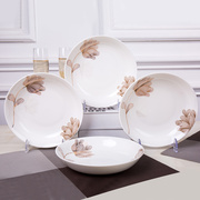 4个套装家用菜盘菜碟陶瓷，78寸饭盘深盘子，中式骨瓷碟子汤盘饺子盘