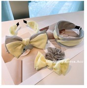 韩国仙女拼色甜美双层蝴蝶，结发箍夏季柠檬黄，亚麻百搭宽边可爱头箍