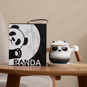 陶瓷熊猫水杯创意可爱家用杯子办公室，茶水分离茶杯礼盒装咖啡杯