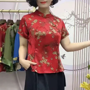 夏季时尚中国风改良旗袍上衣中式盘扣复古真丝唐装女短袖上衣