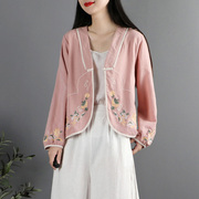 中式复古原创棉麻上衣女秋长袖，中国风茶服防晒衣，汉服开衫薄款外套