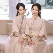 伴娘服中式2024冬季姐妹团装结婚礼服国风，汉服旗袍显瘦伴娘裙