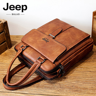 jeep吉普男包商务手提包公文包，男休闲横款软面单肩男士，包包手拎包