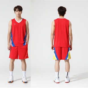 红色篮球服套装男夏季冰丝，速干球衣宽松青少年，训练服订制团购队服