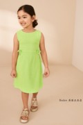 NEXT女童连衣裙 2024夏季荧光绿色编织镂空儿童背心裙 3-16歲