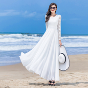 白色连衣裙雪纺长袖2024春夏气质显瘦大摆长裙到脚踝超长款