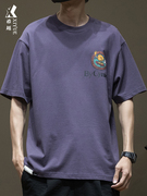希越潮牌紫色t恤男2024夏季款，重磅230g宽松大码男士圆领短袖体恤