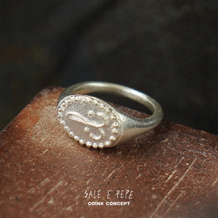 SALE E PEPE 纯银人脸图章戒指 925银原创小众设计师造型感饰品