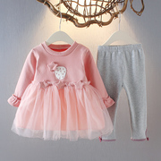 女童春秋装1女宝宝洋气套装，0-4岁婴儿童装，时髦春季衣服公主两件套