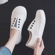 人本帆布鞋女生透气一脚蹬懒人，球鞋2022夏季韩版学生小白鞋子