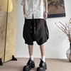 2024夏季中国风纯色亚麻七分裤男士中腰直筒型青年系带过膝休闲裤