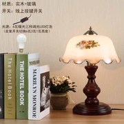 高档欧式复古实木LED调光台灯美式田园怀旧民国老上海书房卧室床