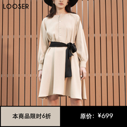 iamLOOSER春夏系列米色黑腰带连衣裙夏季设计感返场升级款
