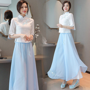新中式汉服裙裤套装女款2024春夏中国风，两件套改良旗袍连衣裙