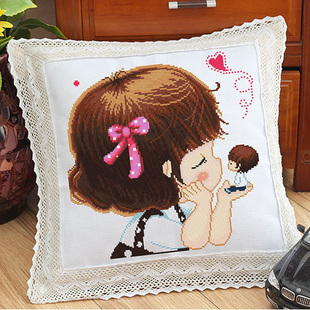 棉线十字绣印花抱枕套一对情侣，沙发抱枕儿童卡通动漫生日礼物