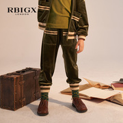 rbigx瑞比克童装秋季百搭设计感潮流拼织带，丝绒运动裤儿童裤子