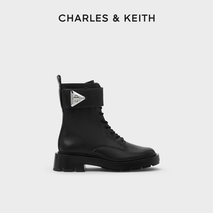 CHARLES&KEITH秋冬女靴CK1-90900123英伦风机车靴系带马丁靴女