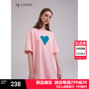 DTLANDO粉色短袖T恤女夏季时髦洋气减龄爱心贴布刺绣圆领上衣