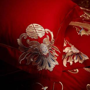 圆床四件套婚庆纯棉圆形欧式套件床裙床罩款龙凤刺绣大红色结婚