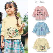 日系童装春夏女童纯棉七分袖，上衣儿童t恤可爱宝宝卡通打底衫