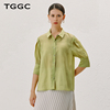 TGGC/台绣衬衫女2024年夏季克夫短袖设计宽松轻薄两件套衬衣