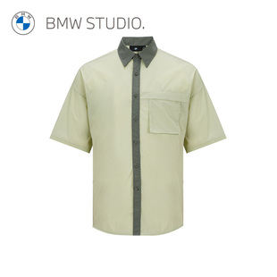 bmwstudio宝马男装，潮流短袖拼色时尚，男士衬衫衬衣