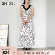 SNIDEL秋冬优雅气质蕾丝边V领印花无袖连衣裙SWFO234032