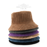 韩版个性女秋冬季纯色复古灯芯绒渔夫帽，户外运动出行保暖防寒盆帽