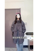 大码灰色蝙蝠袖羽绒棉服女冬季韩系中长款宽松加厚面包服学生棉衣